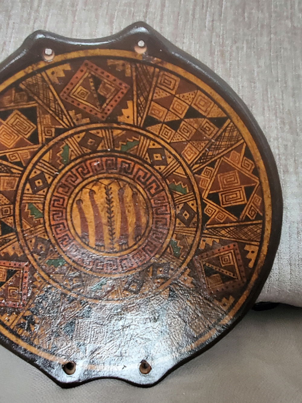 Vintage Hand-Painted Decorative Ceramic Wall Plaque - Brown & Green 6.5"